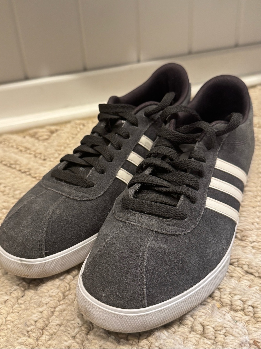 adidas Women's Gray Suede Sneakers with White Stripes